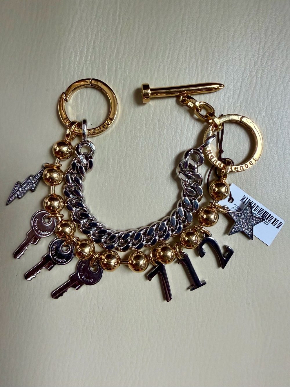 HENRI BENDEL Gold & Silver Charm Bracelet with Famous Address # 🔑 & ⭐️⚡️Charms